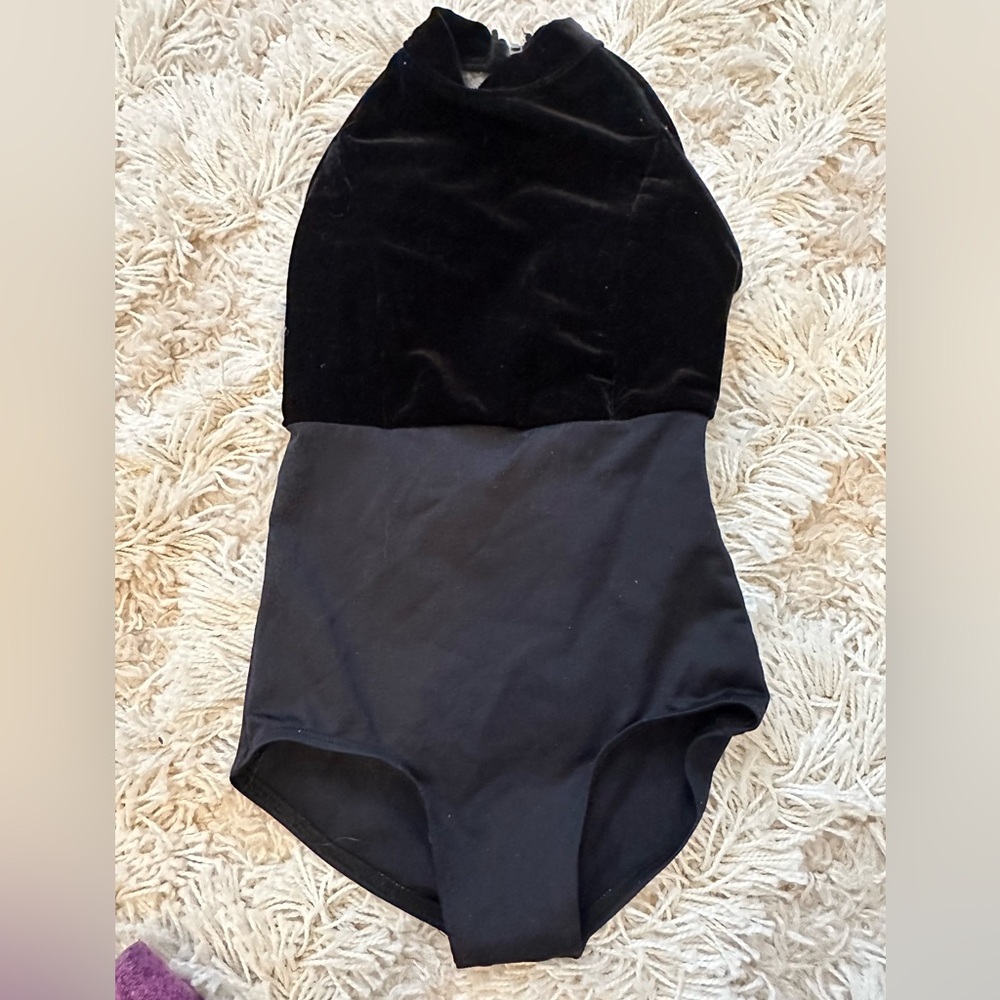 Ainslie Elegant Black Velvet Kids Leotard